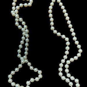 Elegant Faux Glass Silk Strung Pearl Necklace Flapper Length 60”